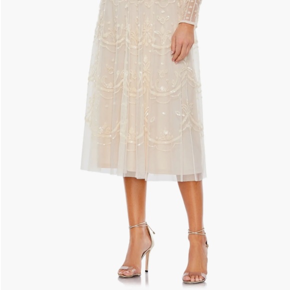 Mac Duggal Sequin Long Sleeve Mesh Midi Cocktail Dress Illusion High Neck - Picture 6 of 11